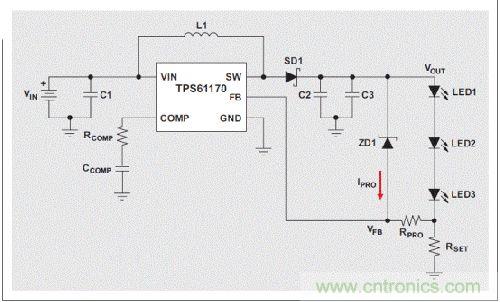 圖2:有開路保護 LED驅動器電路