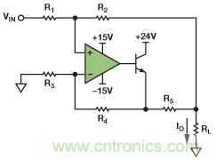 圖1. 改進型Howland電流源驅動接地負載。