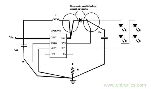 承載開關(guān)電流的節(jié)點(diǎn)和線跡應(yīng)保持最小化