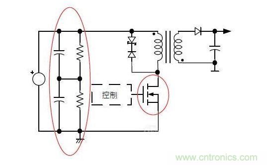 反激轉換器中的串聯大電容電路及單顆1,000VMOSFET