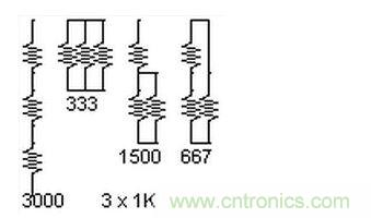 3個電阻,4種組合。