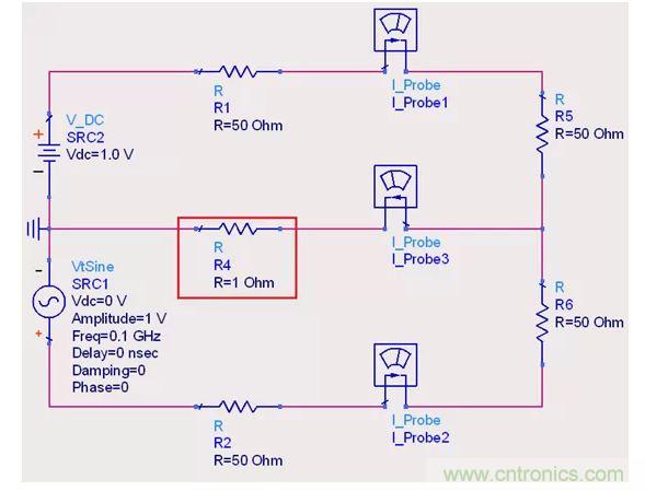 【導(dǎo)讀】說實(shí)話，這個(gè)問題也對(duì)高速先生造成了困擾。一直都會(huì)有人問回流的交疊是否會(huì)造成信號(hào)之間的干擾，比如平面的上下走線重疊，回流路徑一樣時(shí)。通常會(huì)有這么幾種回答！  1.趨膚效應(yīng)導(dǎo)致電流并沒有相交；  但是在1.2mil的銅厚的情況下，10MHz以上的信號(hào)才會(huì)出現(xiàn)明顯的趨膚效應(yīng)?？磥磉@個(gè)解釋并不合理。  2.信號(hào)在介質(zhì)中傳遞，電磁場(chǎng)的耦合才會(huì)造成串?dāng)_；  這個(gè)說法沒錯(cuò)，但是還是不能解開心中對(duì)電流走在同一條路徑上時(shí)，會(huì)不會(huì)造成相互之間干擾的問題。  讓我們來做以下實(shí)驗(yàn)，搭建一個(gè)拓?fù)淙鐖D1所示： 1 圖1  環(huán)路1由一個(gè)DC1.0V供電，表示我們的受干擾線，電流表1測(cè)量路徑1上的電流。  環(huán)路2由一個(gè)100MHz的AC1.0V供電，表示我們的干擾源，電流表2測(cè)量路徑2上的電流。  電流表3測(cè)量回流路徑上的電流。  這樣一個(gè)結(jié)構(gòu)，得到的結(jié)果是如何呢？如圖2所示： 2 圖2  可以看到，我們的被干擾源就是一個(gè)干凈的直線，雖然環(huán)路1和環(huán)路2在回流路徑上電流交疊，但是他們相互之間并不影響。其實(shí)這不就是基爾霍夫定律嗎。  有人會(huì)試圖從電磁場(chǎng)的角度來否定基爾霍夫定律在這里的正確性，&ldquo;回流路徑也會(huì)產(chǎn)生電磁場(chǎng)，這些電磁場(chǎng)會(huì)與其他的回流路徑相互影響&rdquo;。但事實(shí)上是，回流路徑與回流路徑之間是沒有耦合途徑的，他們?cè)谕粋€(gè)平面上，沒有容性耦合，也沒有感性耦合。  那么是否回流就不會(huì)影響我們的信號(hào)質(zhì)量了呢？當(dāng)然是會(huì)影響的。  其實(shí)在圖1的實(shí)驗(yàn)中，筆者討了個(gè)巧，將地平面各個(gè)短路點(diǎn)之間的阻抗當(dāng)成了0，但實(shí)際上，地平面的各個(gè)不同的點(diǎn)之間是有轉(zhuǎn)移阻抗的。讓我們模擬實(shí)際情況再看看圖3： 3 圖3  這時(shí)候我們假設(shè)我們的地平面是有1&Omega;電阻的。（當(dāng)然這是為了實(shí)驗(yàn)效果，實(shí)際上地平面阻抗并不會(huì)有這么大），結(jié)果如圖4： 4 圖4  是的，干擾出現(xiàn)了。這個(gè)干擾并不是來自于回流路徑之間的電流耦合，而是來自于我們地平面本身由于有轉(zhuǎn)移阻抗的存在，導(dǎo)致回流流經(jīng)地平面時(shí)，造成地平面并不是一個(gè)完美的0電平。  回流就是這樣干擾我們的信號(hào)的，也就是我們所說的地彈。