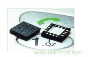 MEMS加速度計,封裝尺寸為4mm × 4mm × 1.45mm。