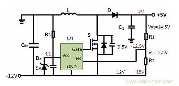 如何實(shí)現(xiàn)-12V輸入到+5V輸出?