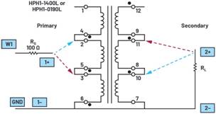   材料  ? ADALM2000主動(dòng)學(xué)習(xí)模塊 ? 無焊試驗(yàn)板和跳線套件 ? 一臺(tái)HPH1-1400L 6繞組變壓器 ? 一臺(tái)HPH1-0190L 6繞組變壓器 ? 兩個(gè)100 Ω電阻  說明  在無焊試驗(yàn)板上構(gòu)建圖2所示的電路。需要使用此設(shè)置來測量初級(jí)/次級(jí)匝數(shù)比為1:1的三種不同配置下，兩個(gè)變壓器型號(hào)各自的頻率響應(yīng)。兩個(gè)紅色箭頭表示在初級(jí)和次級(jí)使用同一個(gè)線圈的配置中連接源電阻和負(fù)載電阻的位置。藍(lán)色箭頭對(duì)應(yīng)的是在初級(jí)和次級(jí)使用兩個(gè)串聯(lián)線圈的配置。綠色箭頭對(duì)應(yīng)的是在初級(jí)和次級(jí)使用三個(gè)串聯(lián)線圈的配置。